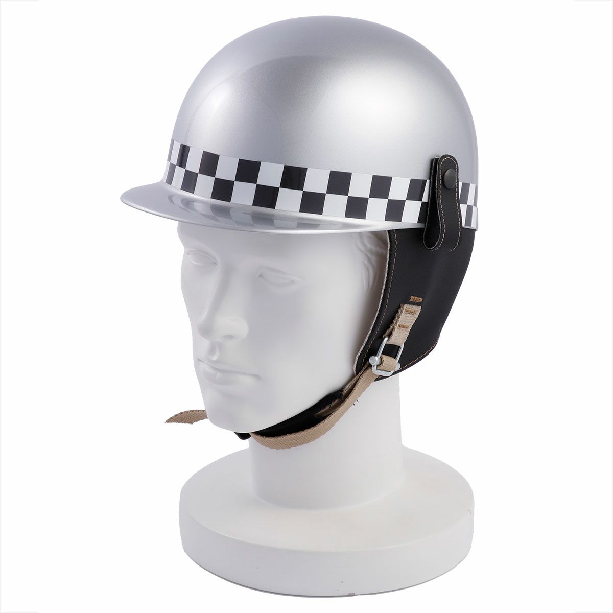 Fashion Helmet｜クラシカル ヘルメット｜チェッカーフラッグ×シルバー｜着用