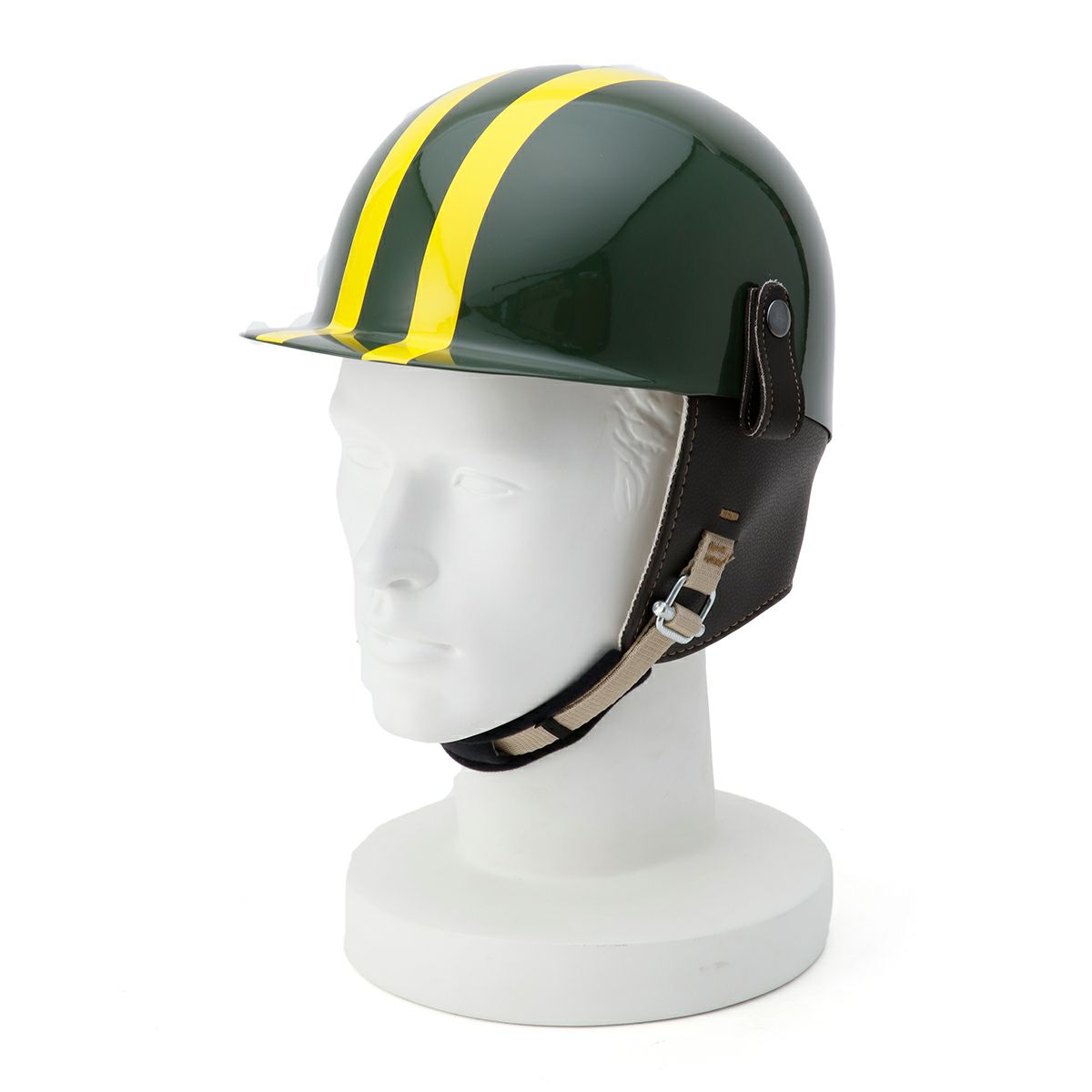 Fashion Helmet｜クラシカル ヘルメット｜グリーン×イエローストライプ｜着用