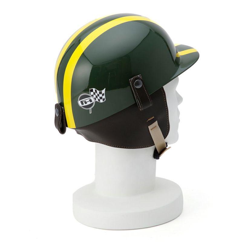 Fashion Helmet｜クラシカル ヘルメット｜グリーン×イエローストライプ｜着用