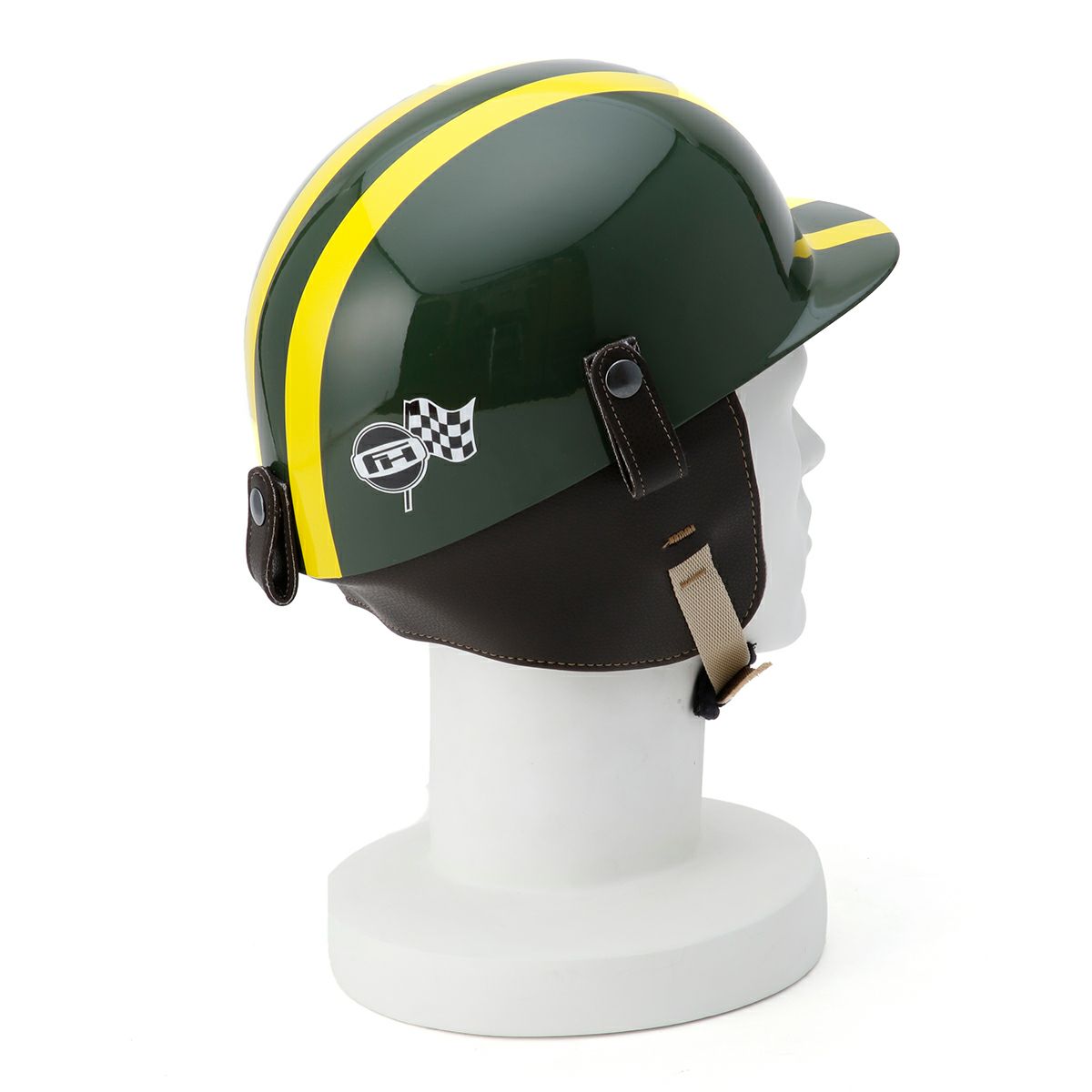 Fashion Helmet｜クラシカル ヘルメット｜グリーン×イエローストライプ｜着用