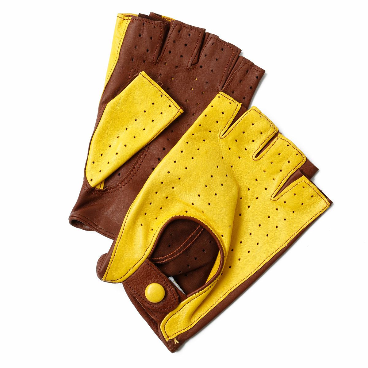 Motorimoda｜ビコローレ ドライビンググローブ｜ハーフ｜イエロー×コニャック