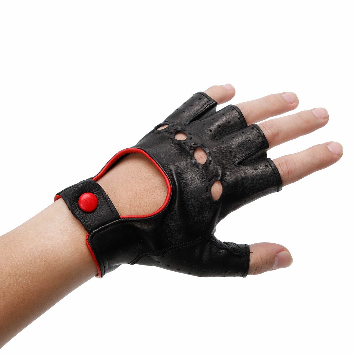 Motorimoda｜ビコローレ ドライビンググローブ｜ハーフ｜メタルブラック×レッド｜モデル着用