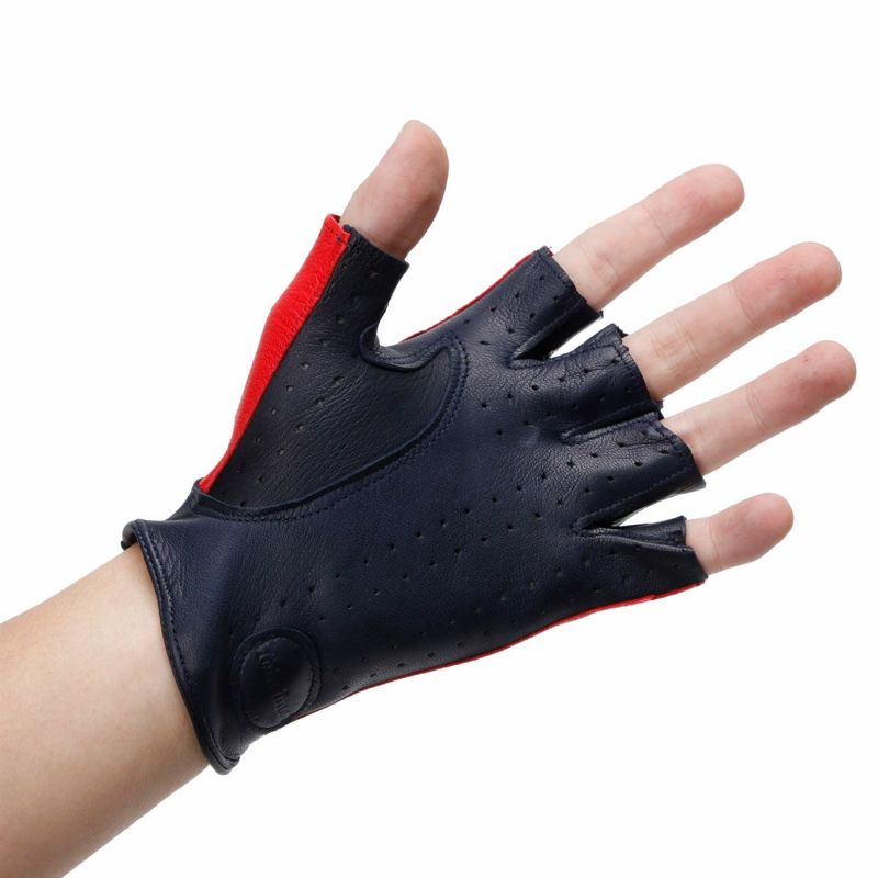 Motorimoda｜ビコローレ ドライビンググローブ｜ハーフ｜レッド×ネイビー｜モデル着用