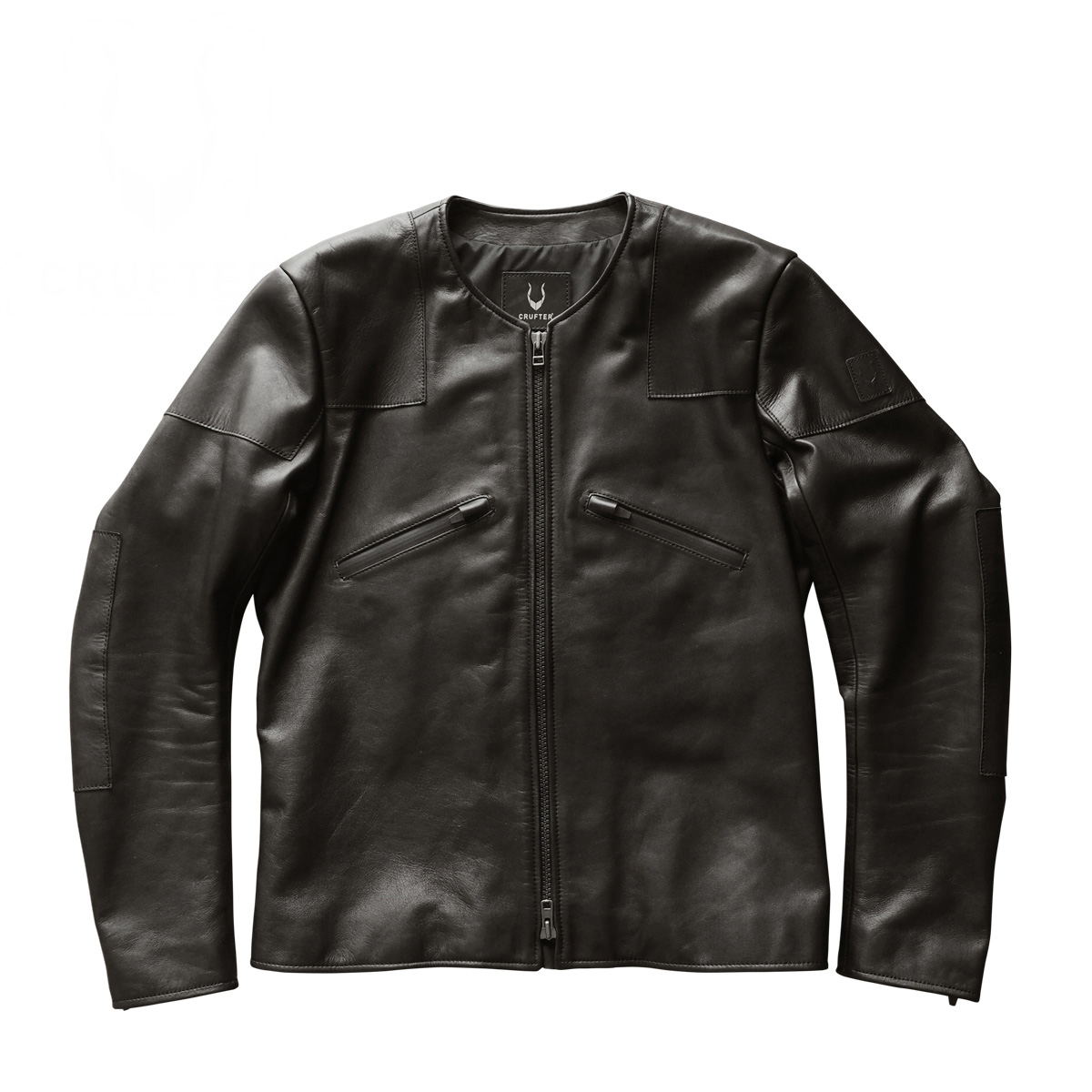 CRUFTER｜CR-MJ1N ノーカラー シングル ライダース｜レザー｜ブラック