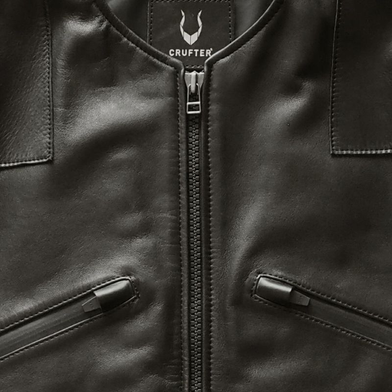 CRUFTER｜CR-MJ1N ノーカラー シングル ライダース｜レザー｜ブラック