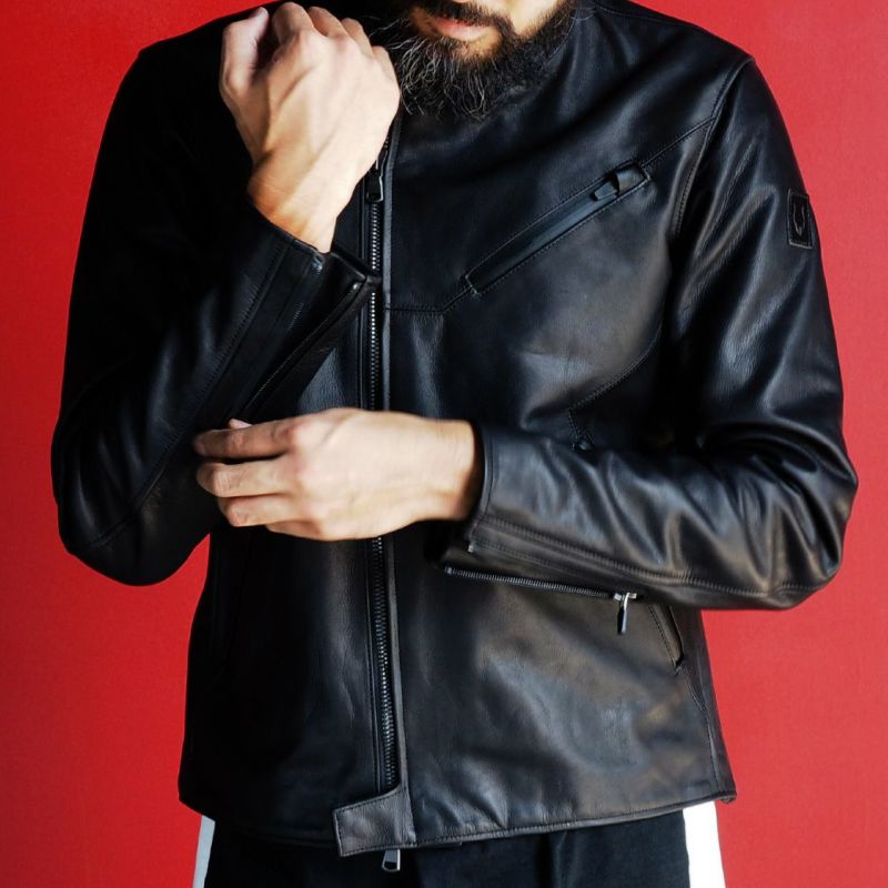 CRUFTER｜CR-MJ2N セミダブル ライダース｜レザー｜ブラック｜モデル着用