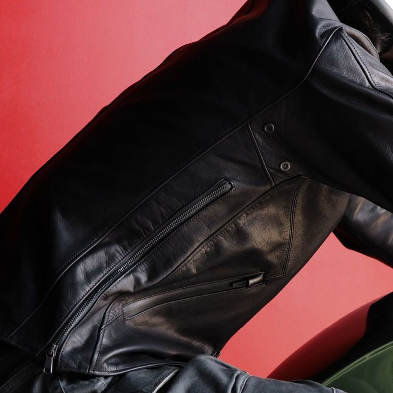 CRUFTER｜CR-MJ2N セミダブル ライダース｜レザー｜ブラック｜モデル着用