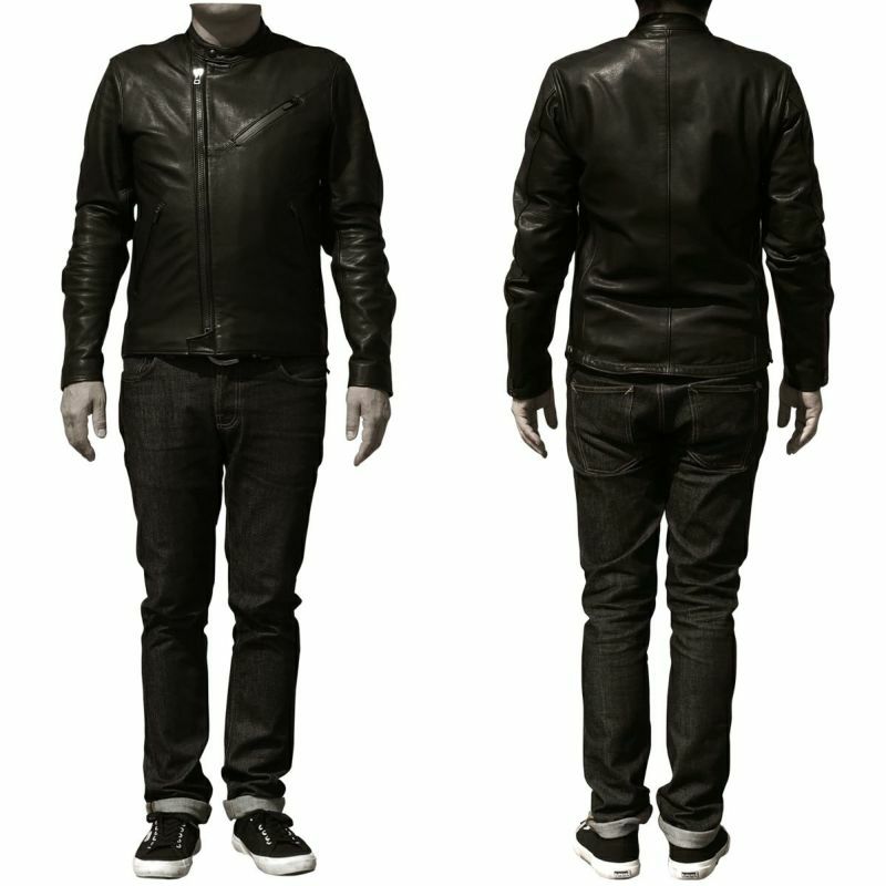 CRUFTER｜CR-MJ2N セミダブル ライダース｜レザー｜ブラック｜モデル着用