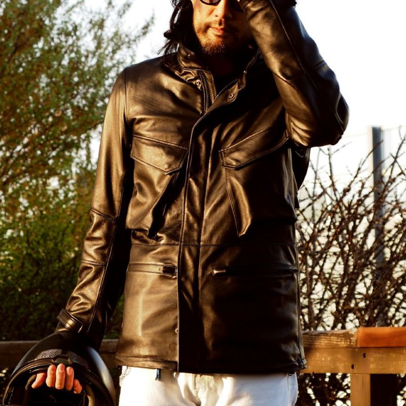 CRUFTER｜CR-MJ4 レザー フィールド ジャケット｜レザー｜ブラック｜モデル着用