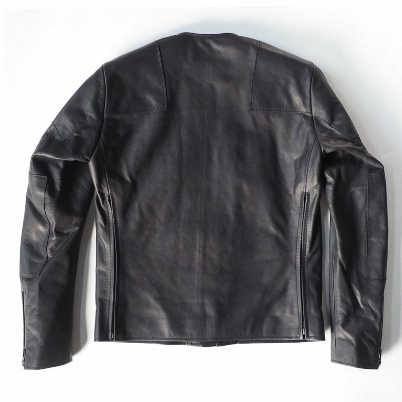 CRUFTER｜CR-MJR1 ノーカラー シングル ライダース｜レザー｜ブラック