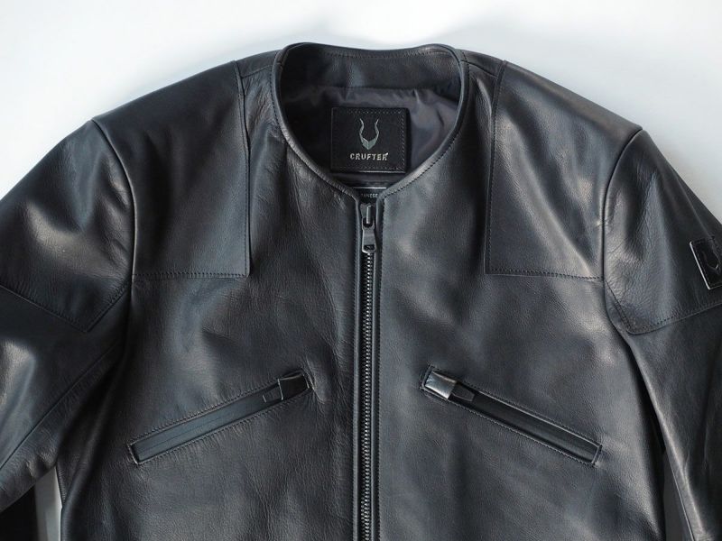 CRUFTER｜CR-MJR1 ノーカラー シングル ライダース｜レザー｜ブラック