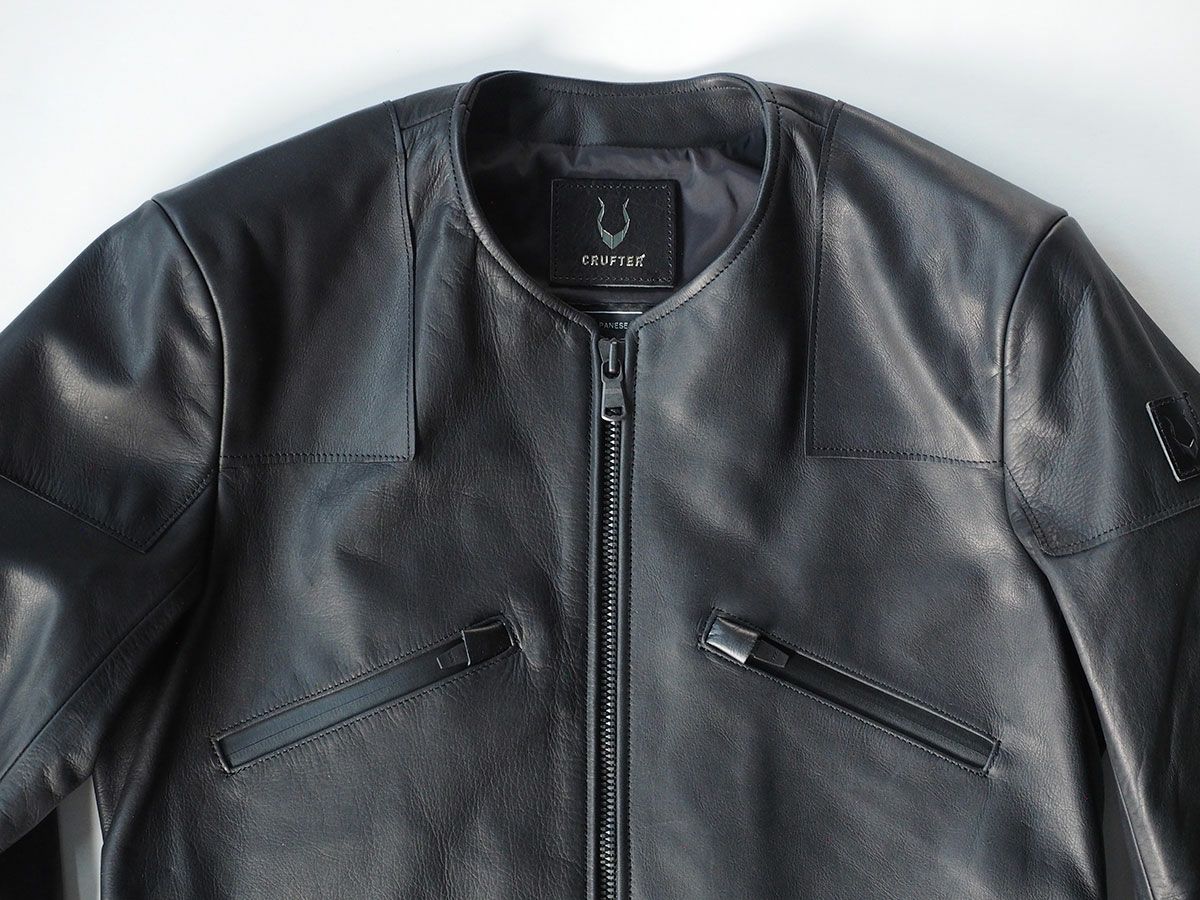 CRUFTER｜CR-MJR1 ノーカラー シングル ライダース｜レザー｜ブラック