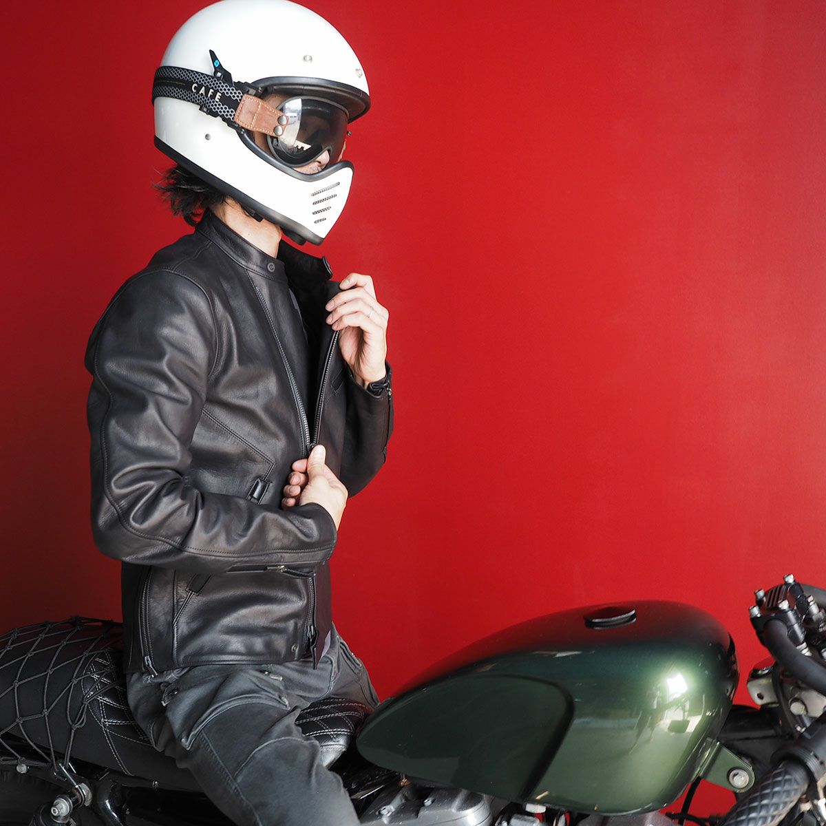 CRUFTER｜CR-MJR2 セミダブル ライダース｜レザー｜ブラック｜モデル着用