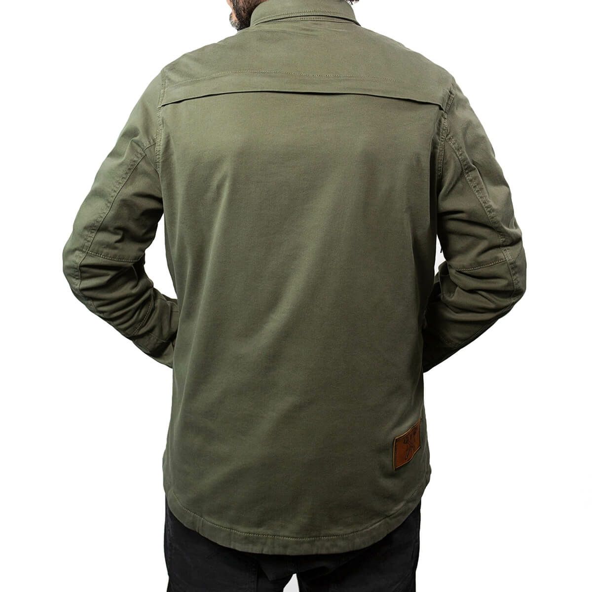 John Doe｜XTM モトシャツ｜ファブリック｜オリーブ｜モデル着用