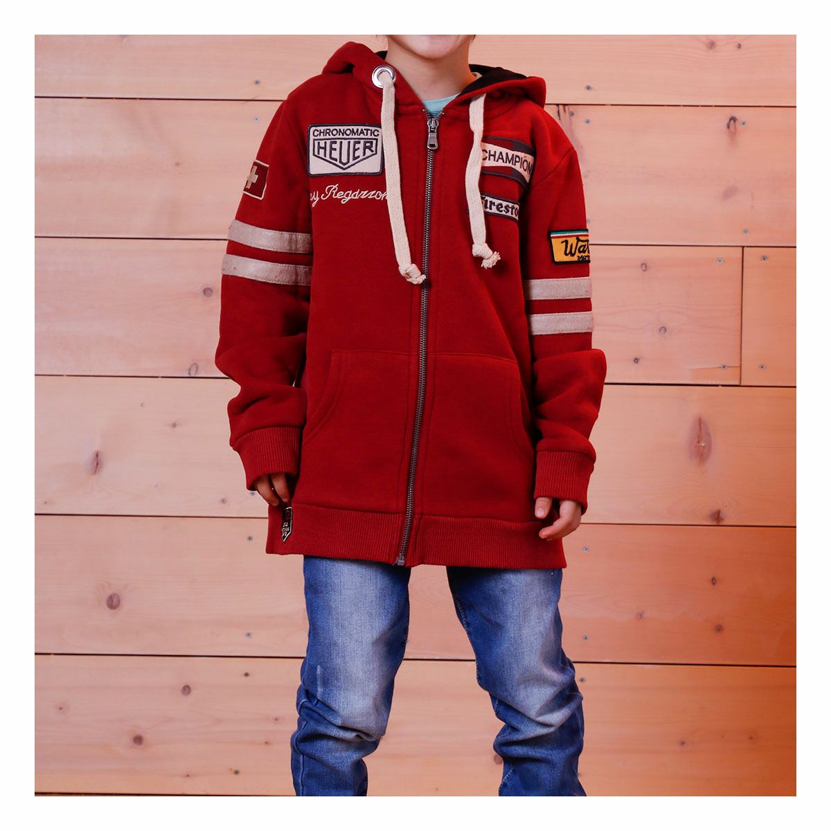Warson Motors｜レガツォーニ フーディ キッズ｜レッド｜モデル着用