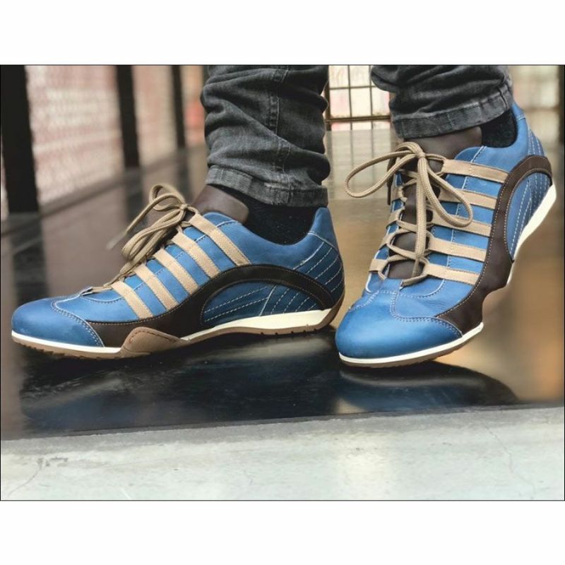 GRANDPRIX ORIGINALS｜GPO スニーカー ラグナセカ｜ブルー×ブラウン｜モデル着用