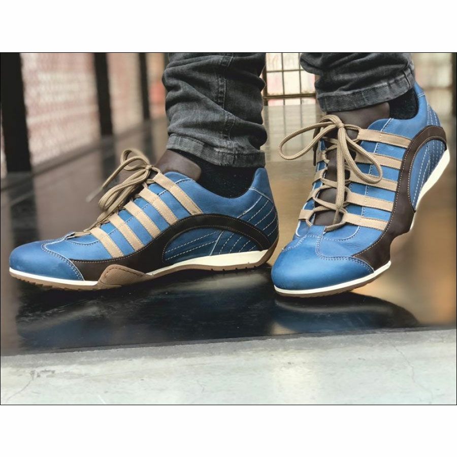 GRANDPRIX ORIGINALS｜GPO スニーカー ラグナセカ｜ブルー×ブラウン｜モデル着用