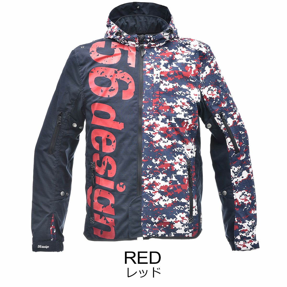 56design｜アシンメトリー コットン パーカー｜ファブリック｜レッド