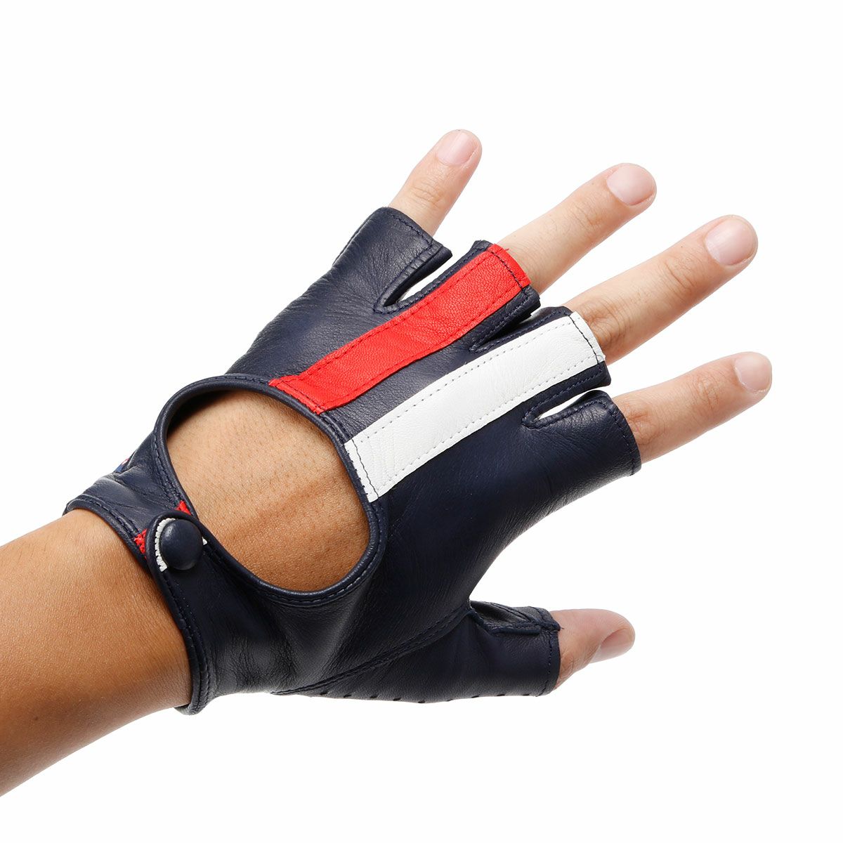 Mille Miglia｜ミッレミリア ハーフ フィンガー ドライビンググローブ｜ネイビー｜モデル着用