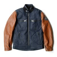 helstons｜ウィンストン コットン レザージャケット｜ファブリック｜ブルー×タン