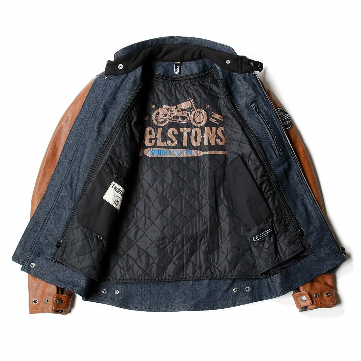 helstons｜ウィンストン コットン レザージャケット｜ファブリック｜ブルー×タン