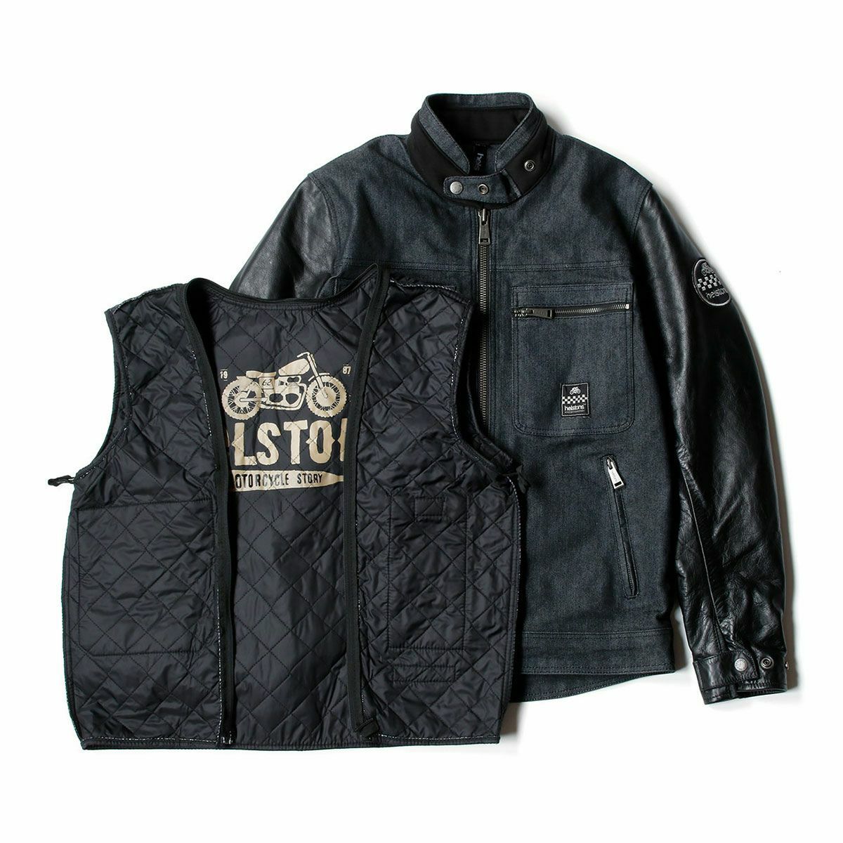 helstons｜ウィンストン コットン レザージャケット｜ファブリック｜ブラック