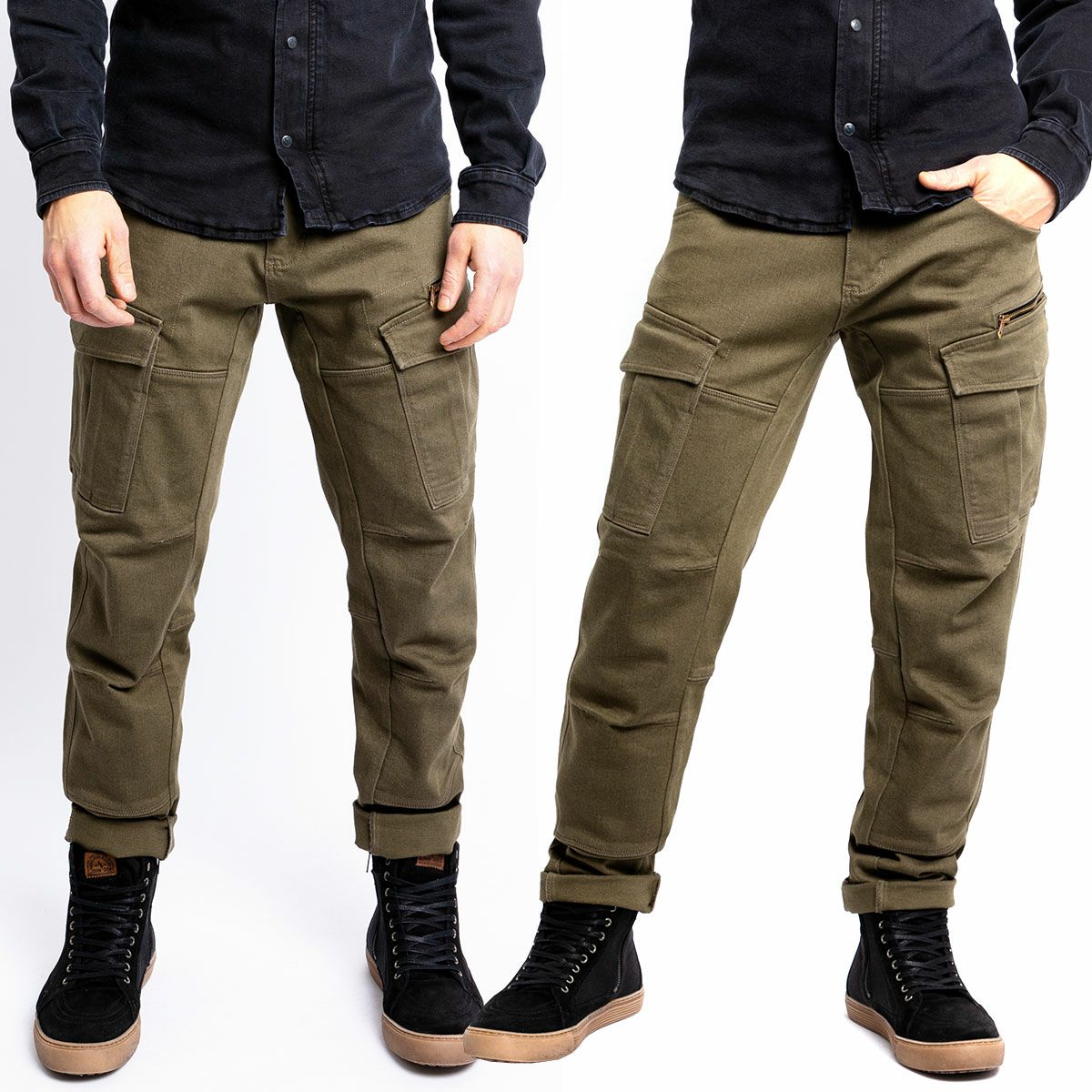 John Doe｜ディフェンダー モノ XTM カーゴパンツ｜チノ・カーゴ｜オリーブ｜モデル着用