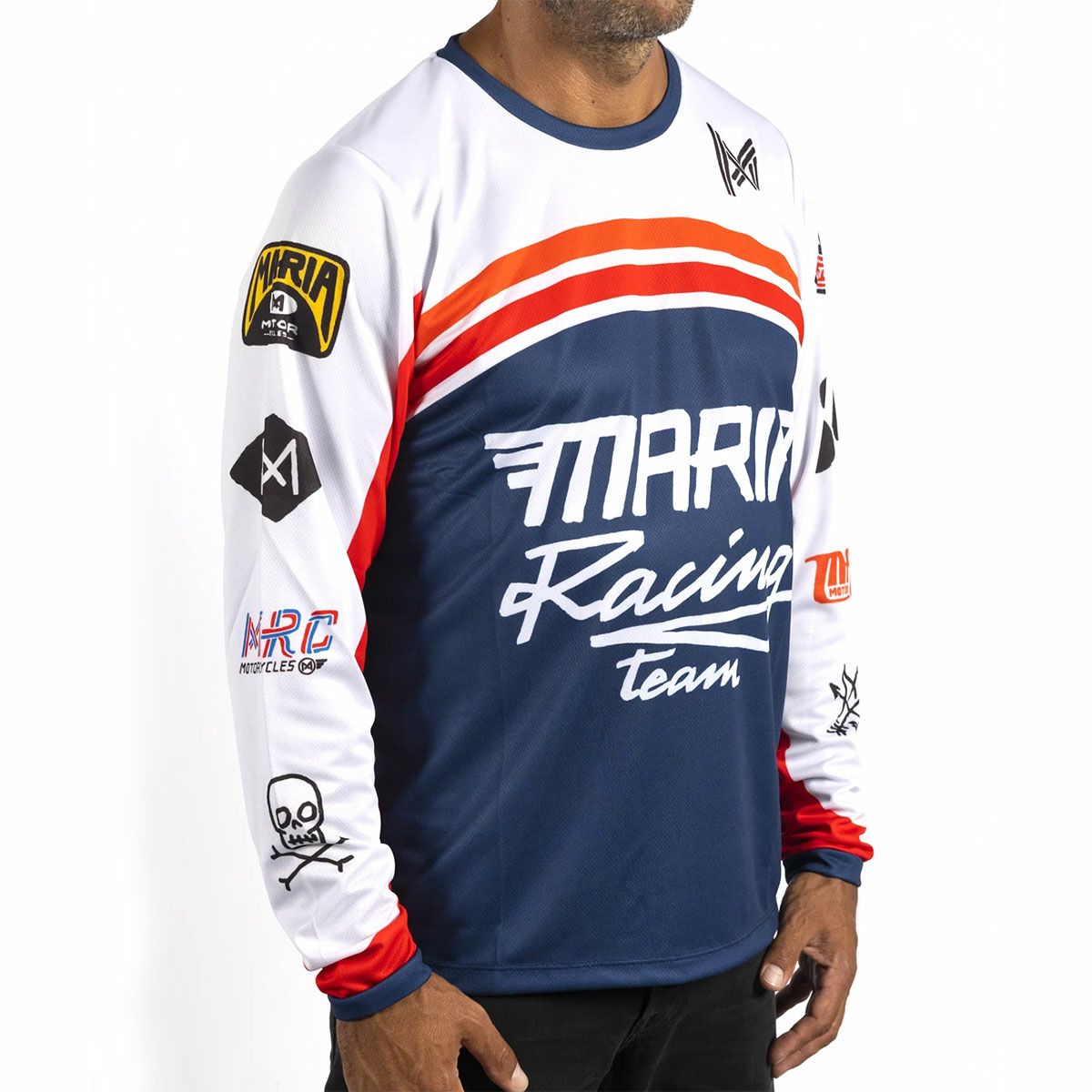 Maria Riding Company｜スーパー ライダー マリア オフロード レーシング ジャージ｜MXジャージ｜レッド×ブルー×ホワイト｜モデル着用