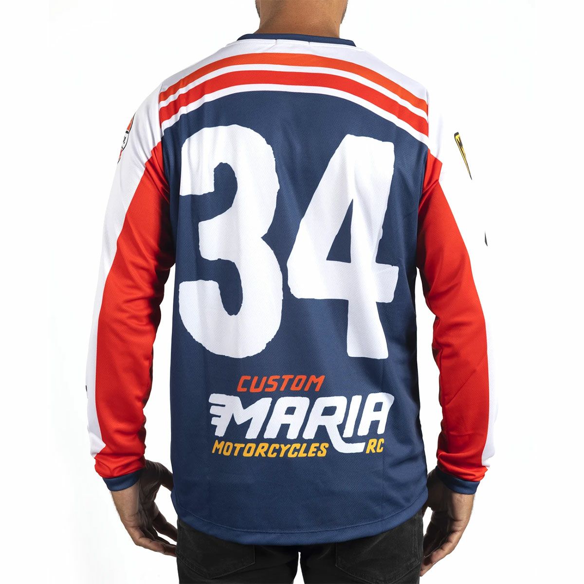 Maria Riding Company｜スーパー ライダー マリア オフロード レーシング ジャージ｜MXジャージ｜レッド×ブルー×ホワイト｜モデル着用