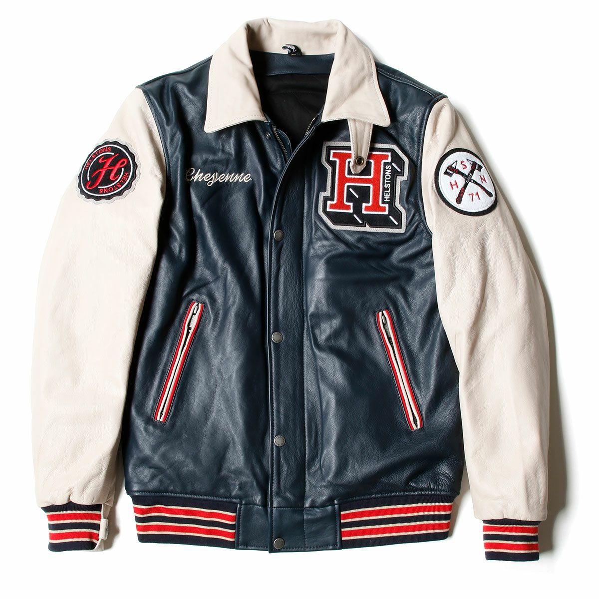 helstons｜シャイアン ラグ レザー ジャケット｜ネイビー×ベージュ