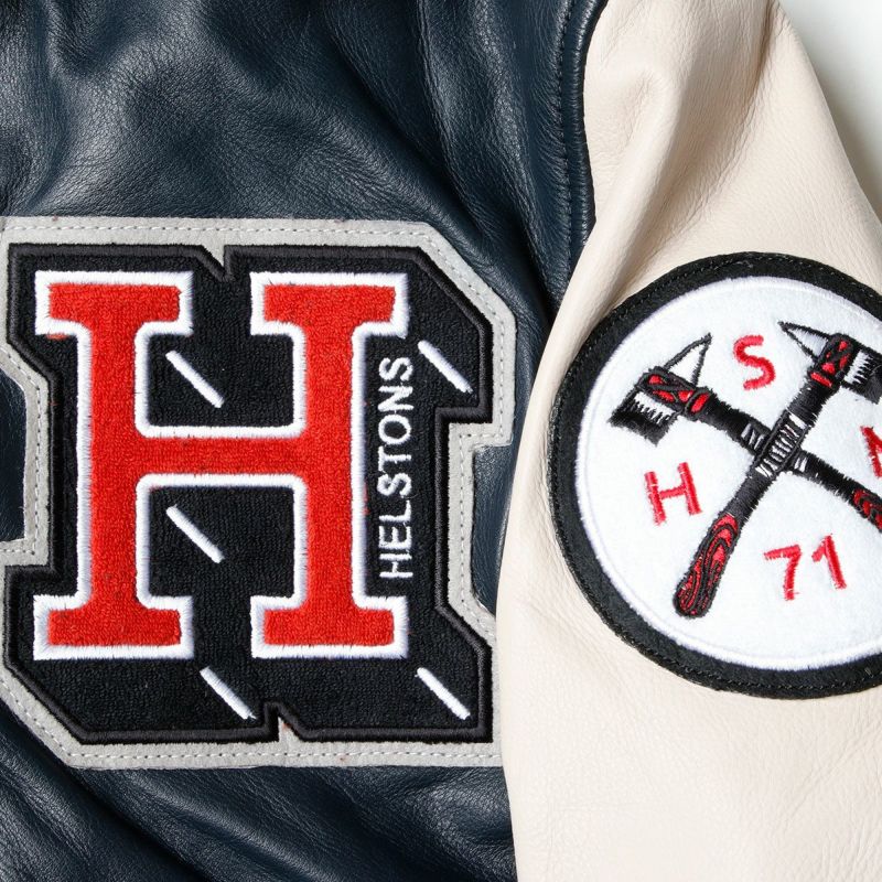 helstons｜シャイアン ラグ レザー ジャケット｜ネイビー×ベージュ