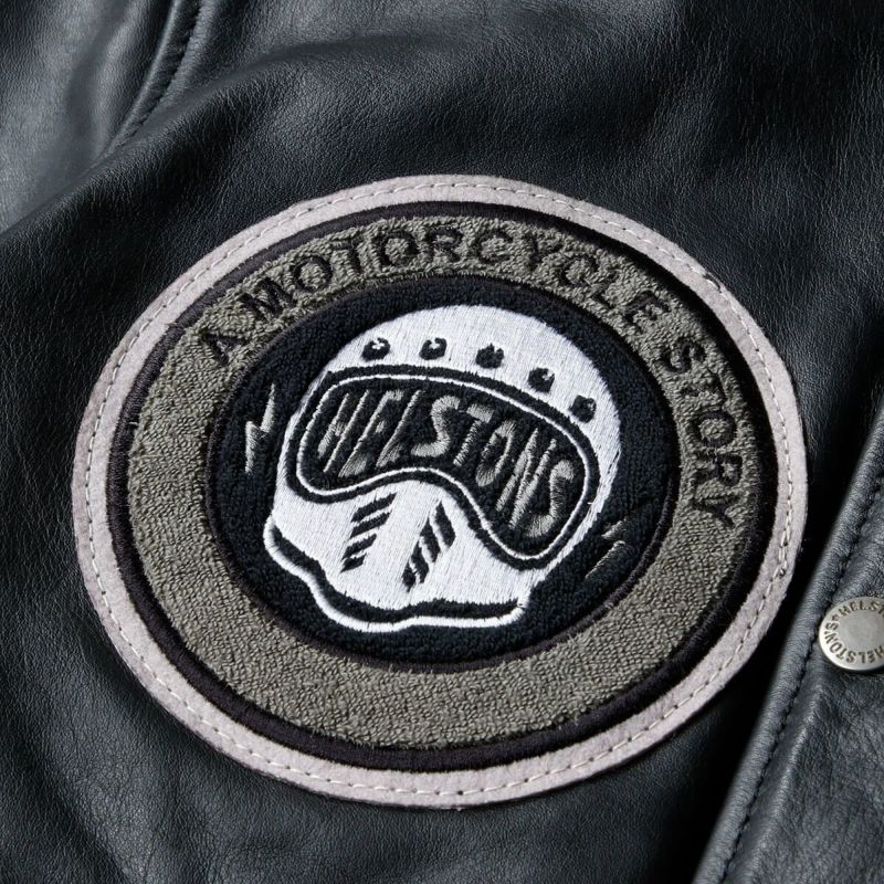 helstons｜カレッジ レザー ジャケット｜ブラック