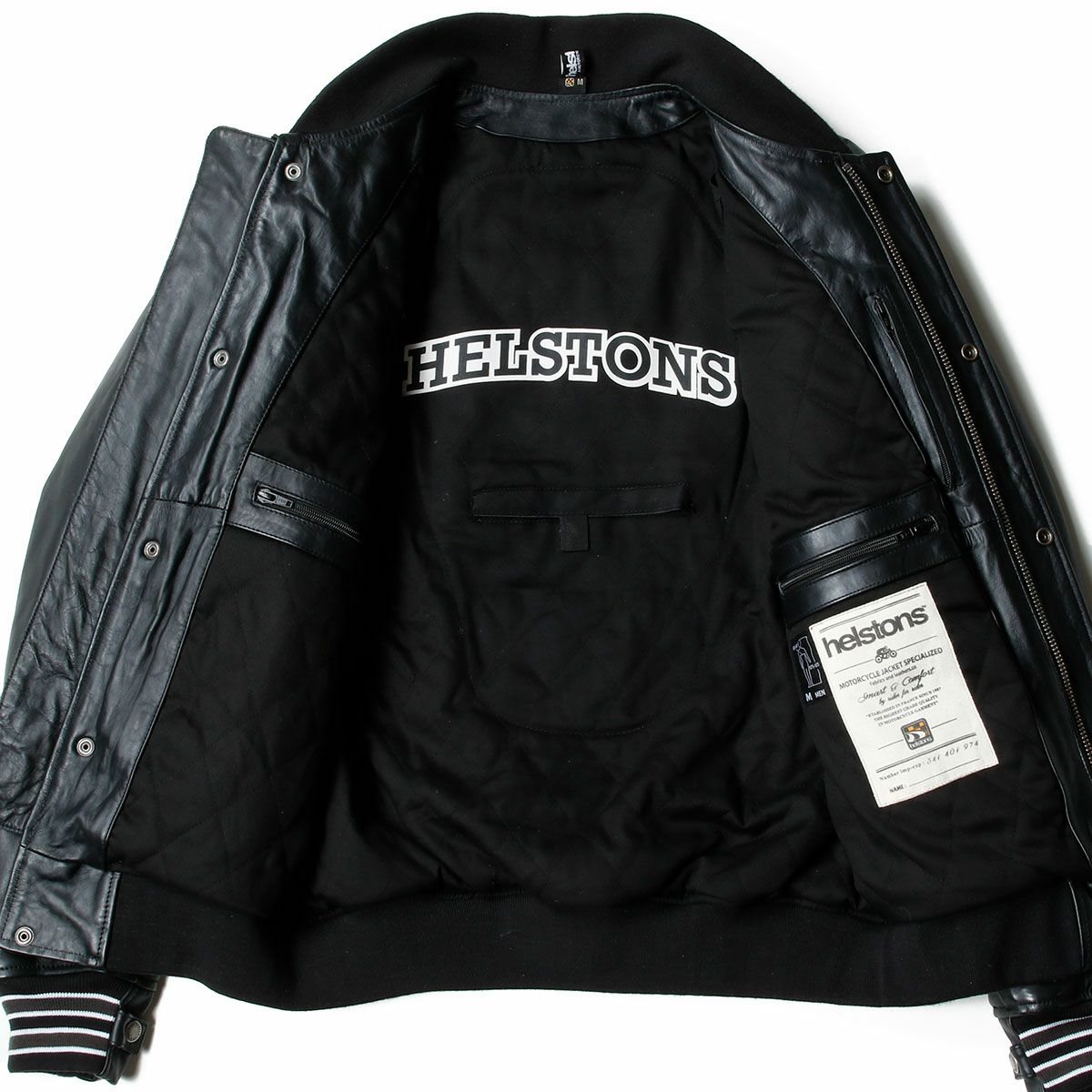 helstons｜カレッジ レザー ジャケット｜ブラック