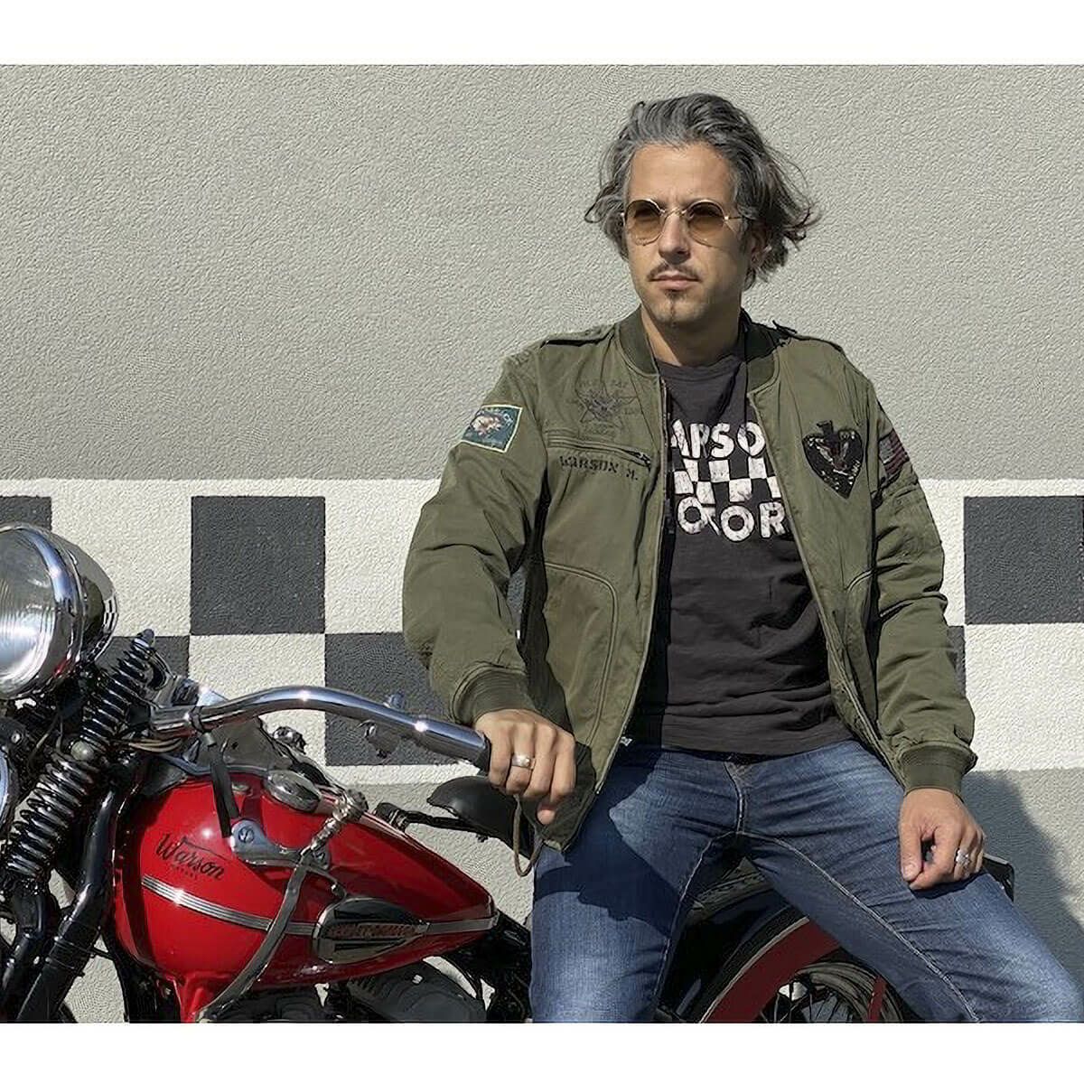 Warson Motors｜フライング デス パイロット ジャケット｜アウター｜カーキ｜モデル着用