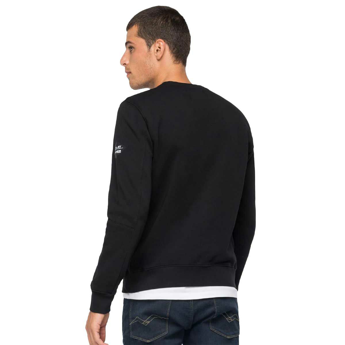 Replay｜クルーネック コットン スウェットシャツ｜ブラック｜モデル着用