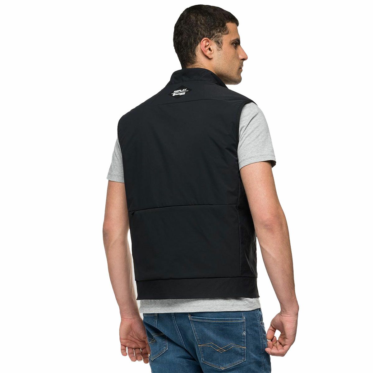 Replay｜フル ジッパー ナイロン ベスト｜ブラック｜モデル着用