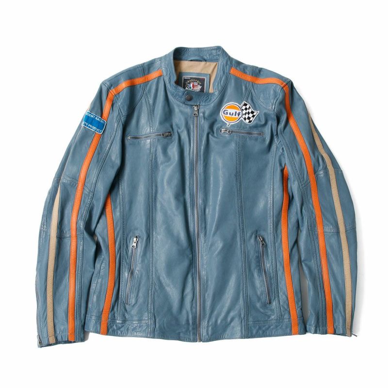 GULF｜ガルフ クラシック レーシング レザー ジャケット｜アウター｜アイスブルー