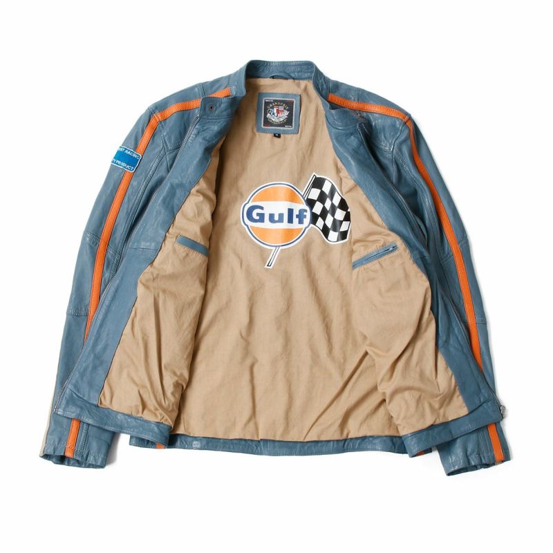 GULF｜ガルフ クラシック レーシング レザー ジャケット｜アウター｜アイスブルー