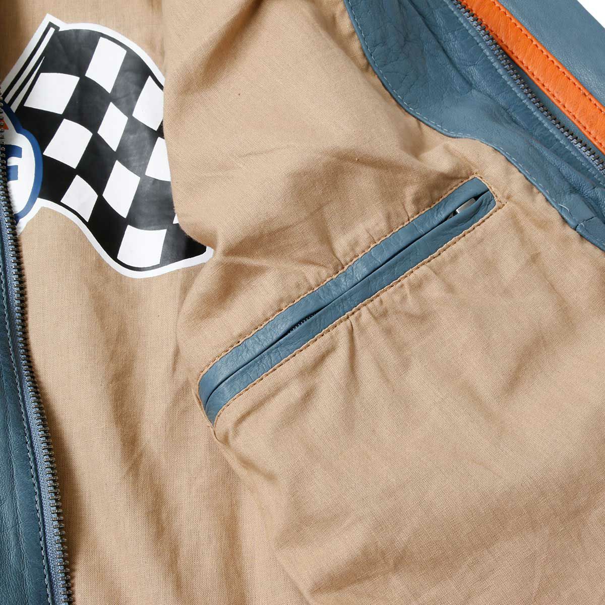 GULF｜ガルフ クラシック レーシング レザー ジャケット｜アウター｜アイスブルー