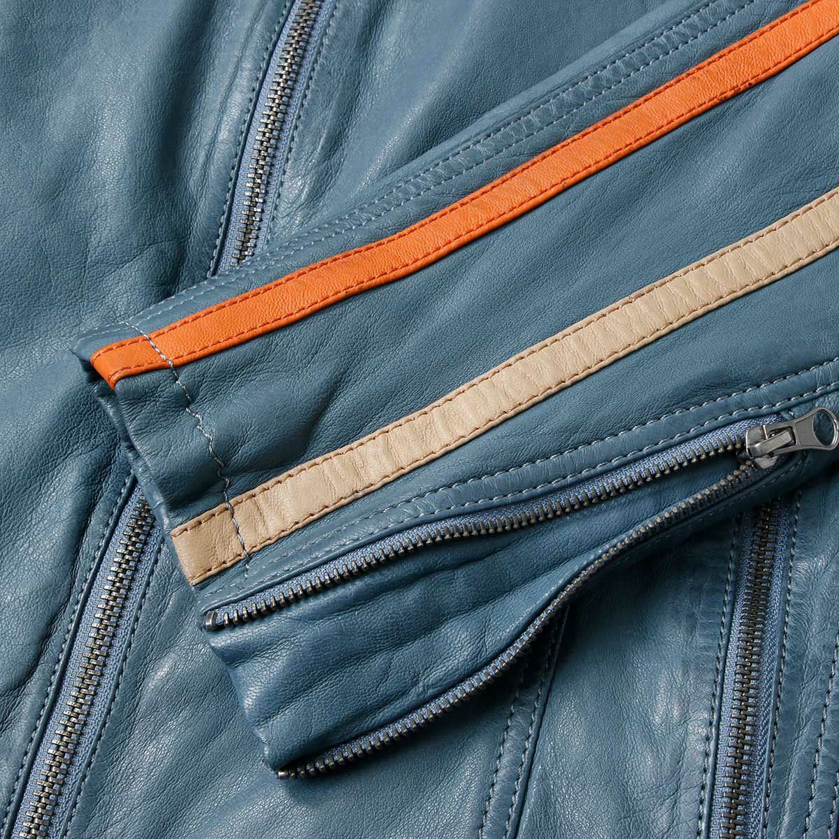 GULF｜ガルフ クラシック レーシング レザー ジャケット｜アウター｜アイスブルー