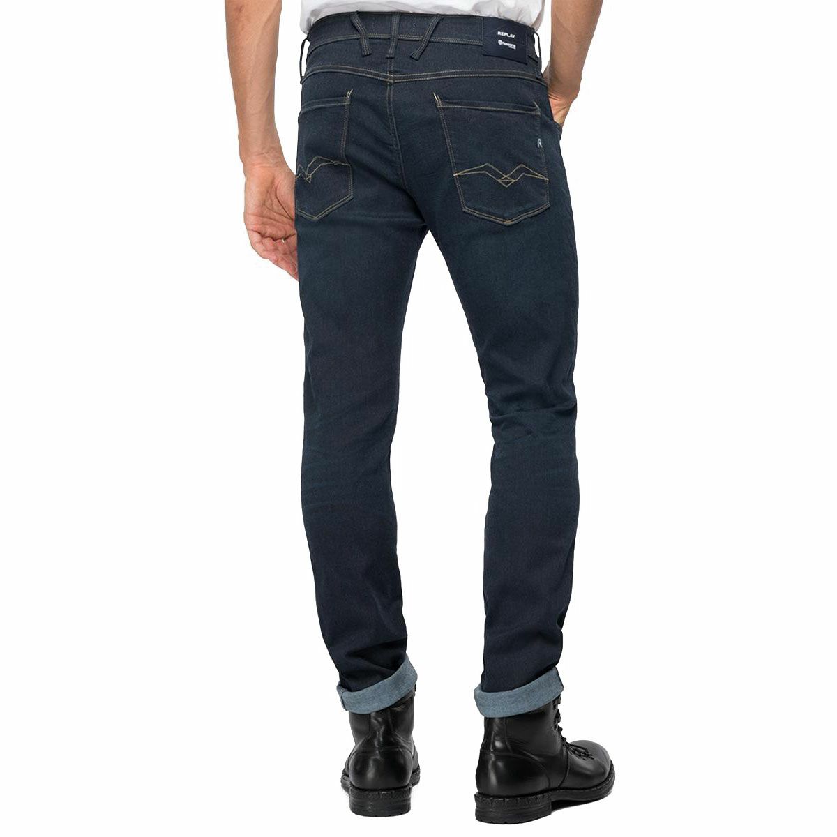 Replay｜CHAIN スリムフィットジーンズ REPLAY FOR HUSQVARNA｜デニム｜ダークブルー｜モデル着用