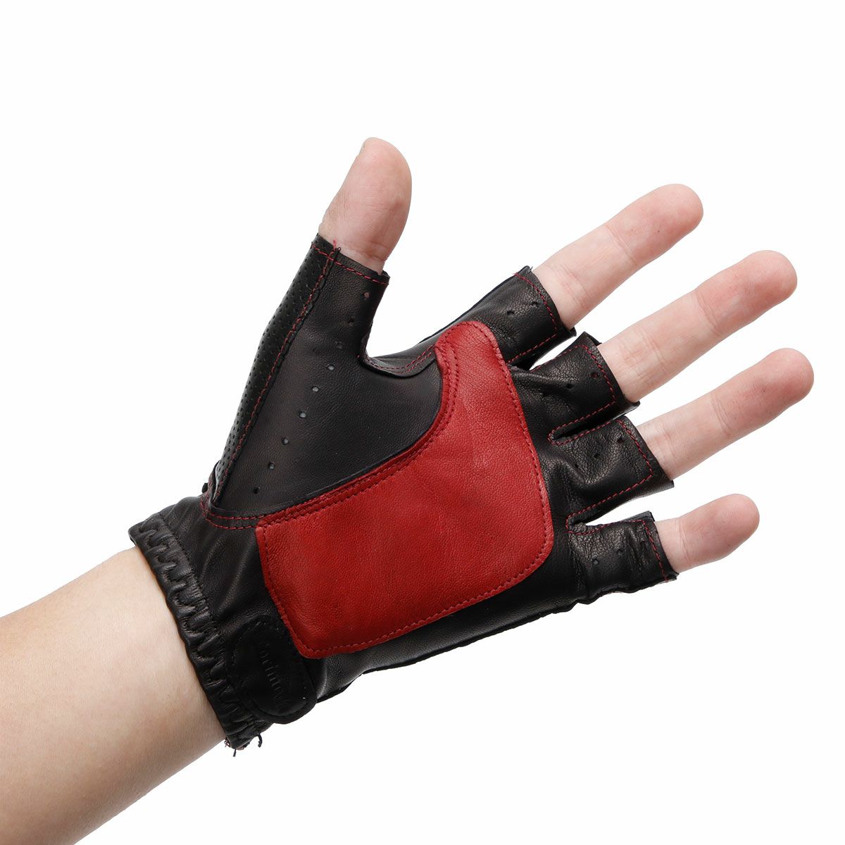 Motorimoda｜ナポリドライブ パンチングレザー｜ハーフ｜ブラック×レッド｜モデル着用