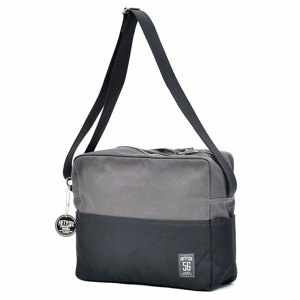 56design｜バイカラー キャンパス ショルダー バッグ｜スモーク×ブラック