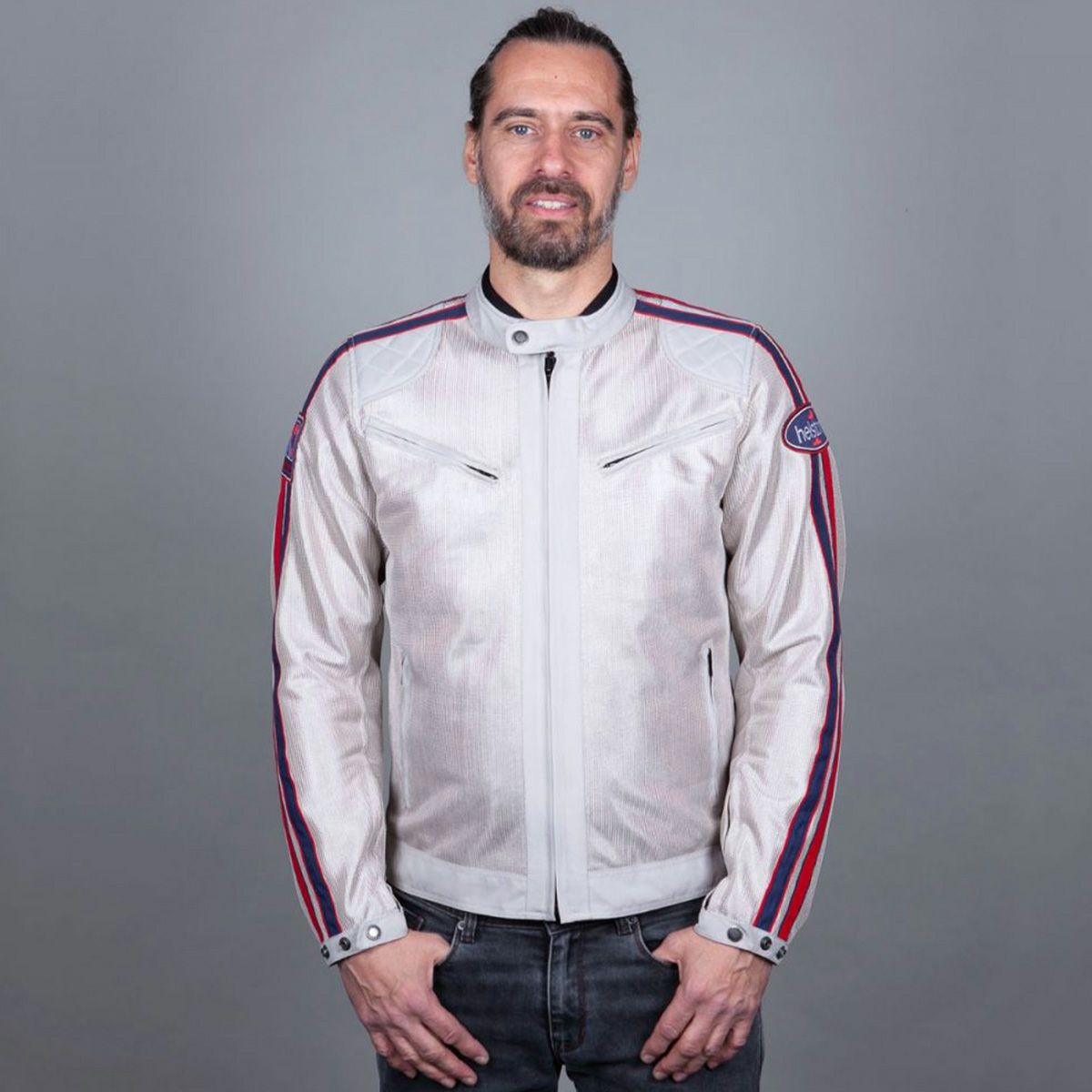 helstons｜ペース メッシュ ジャケット｜アウター｜シルバー｜モデル着用