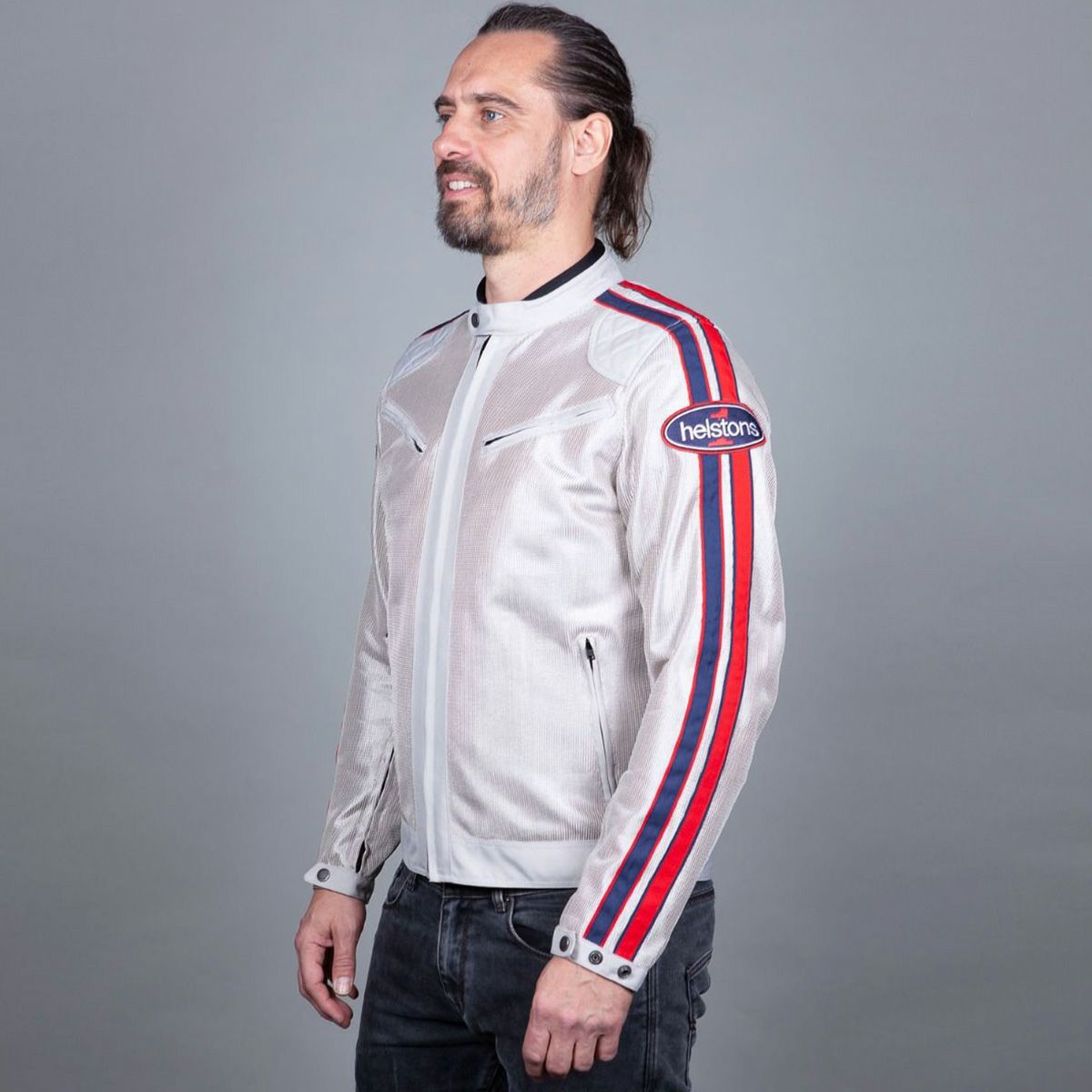 helstons｜ペース メッシュ ジャケット｜アウター｜シルバー｜モデル着用