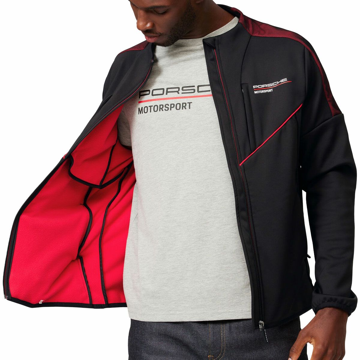 PORSCHE｜ポルシェ FW ソフトシェルジャケット｜アウター｜ブラック｜モデル着用