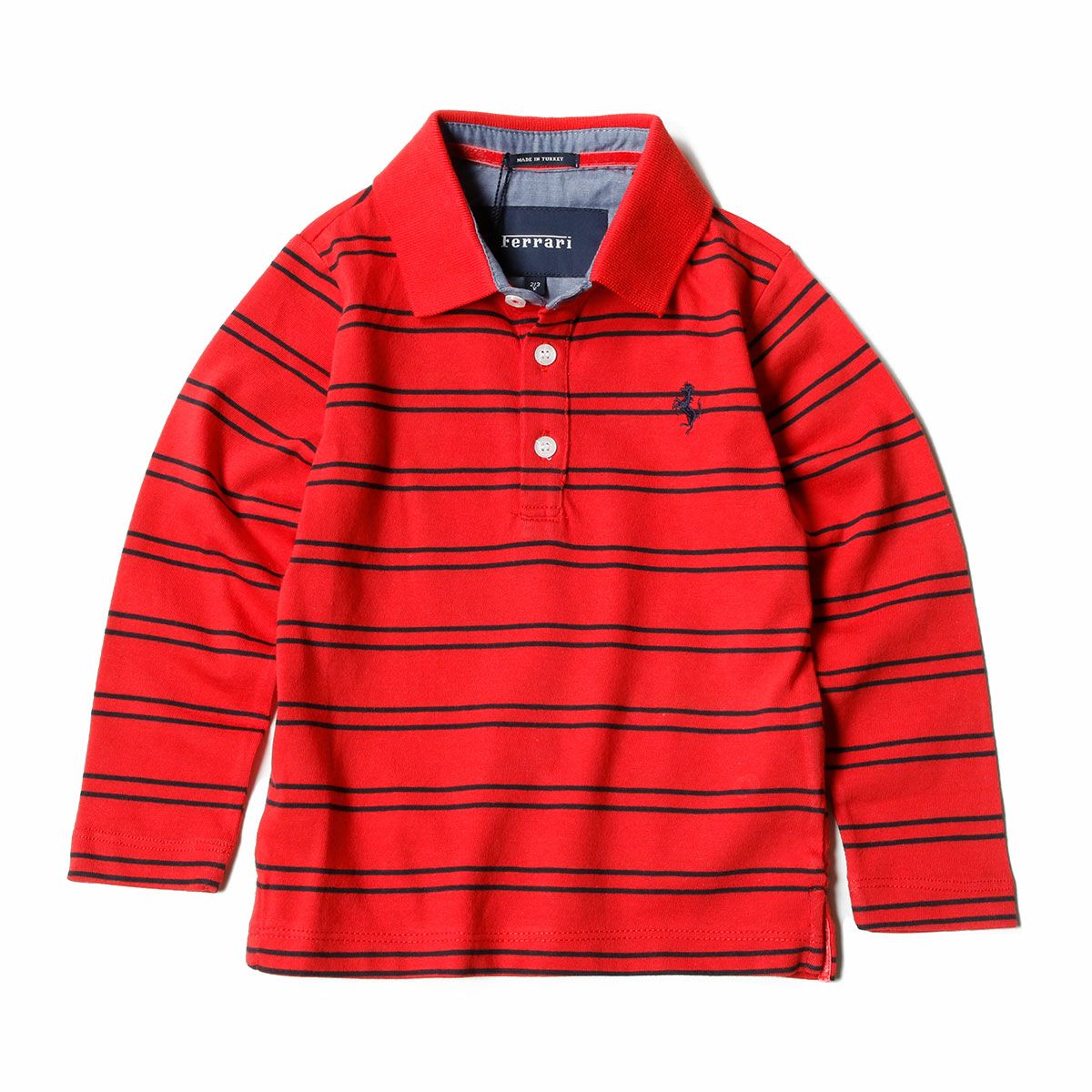 Ferrari｜フェラーリ ストライプ テスト ロングスリーブ キッズ ポロ｜ポロシャツ｜レッド