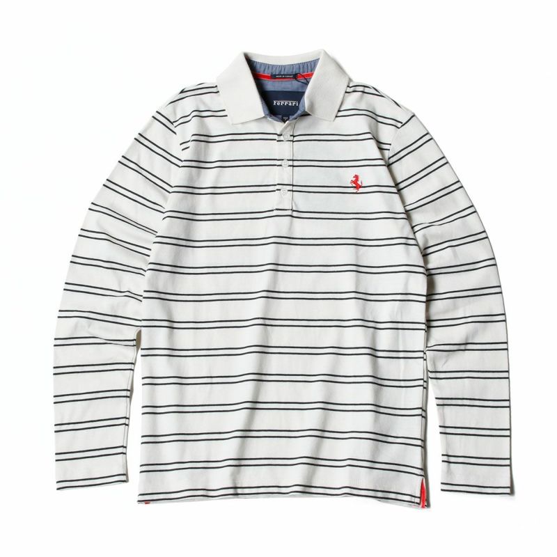 Ferrari｜フェラーリ ストライプ テスト ロングスリーブ キッズ ポロ｜ポロシャツ｜オフホワイト