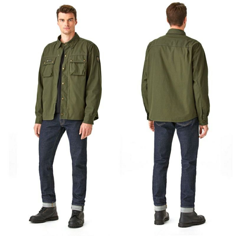 BELSTAFF｜マンション モーターサイクル シャツ｜ファブリック｜ベルスタッフオリーブ｜モデル着用