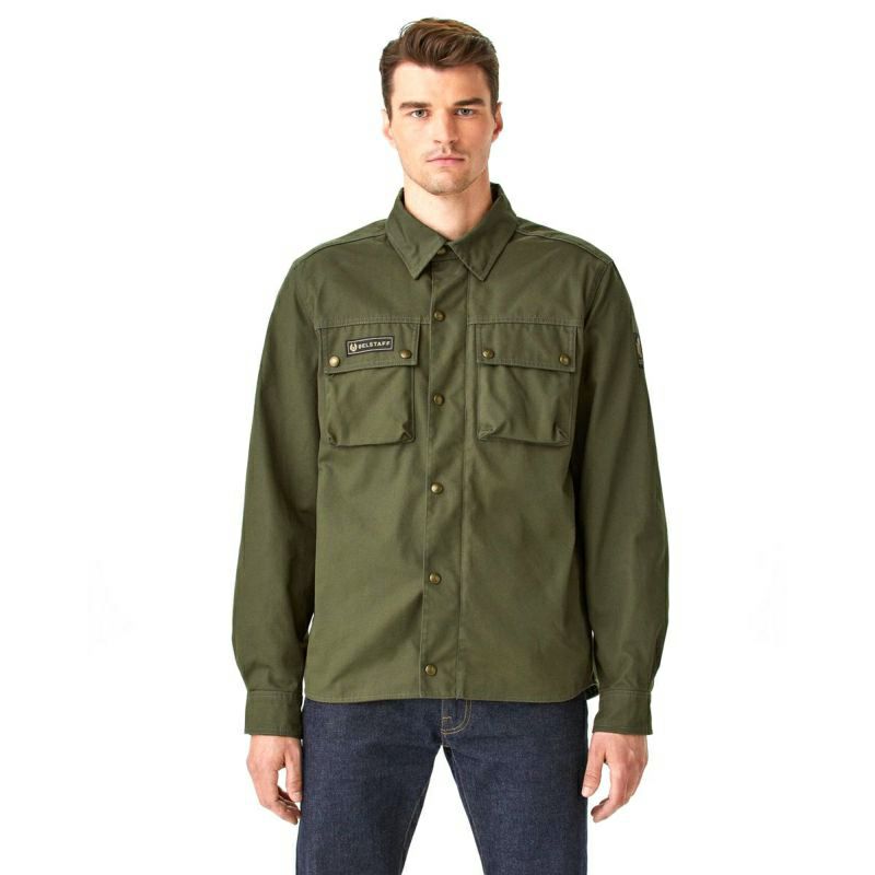 BELSTAFF｜マンション モーターサイクル シャツ｜ファブリック｜ベルスタッフオリーブ｜モデル着用